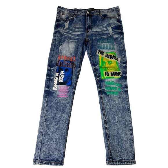 Switch Remarkable Slim Taper Fit Denim Jeans Men's 36 Navy Acid Wash Streetwear - Picture 1 of 12
